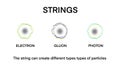 String theory, the strings infographic diagram smallest particles for quantum physics science education study